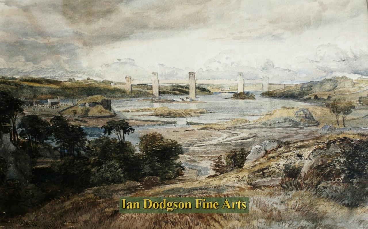 David Cox Jnr - Britannia Bridge, Menai Straits,Wales Watercolour (1870)