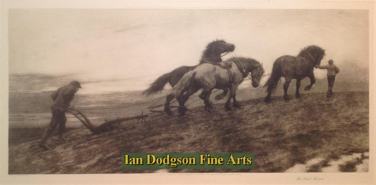 Herbert Dicksee - The last furrow Dry point etching (1899)