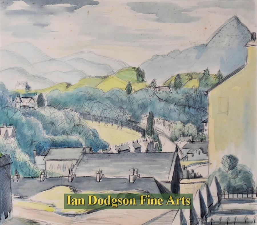 Meryl Watts - Rooftops, Town North Wales. Watercolour (c1960)