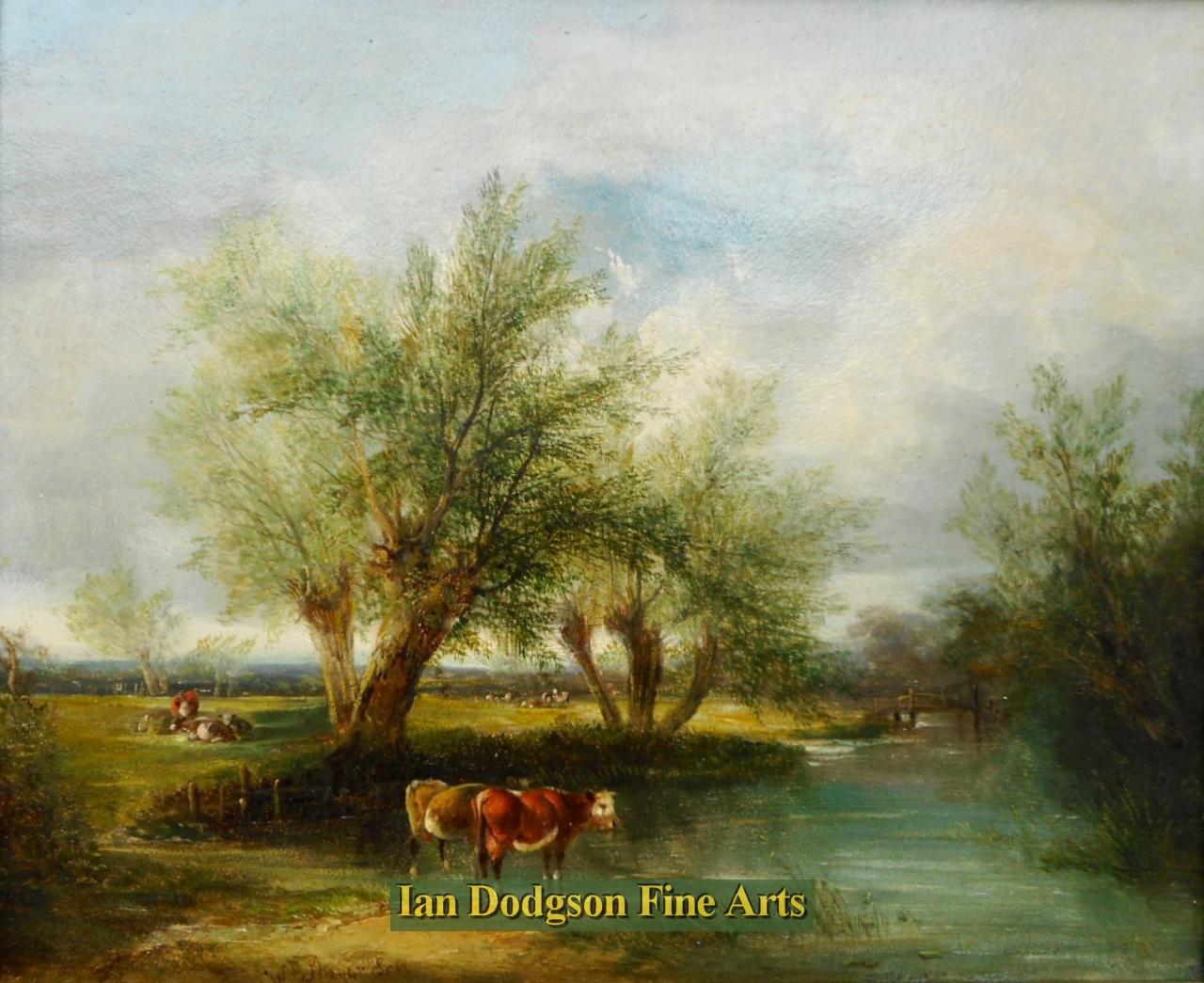 William Shayer snr - Cattle watering Oil on panel (c1850)