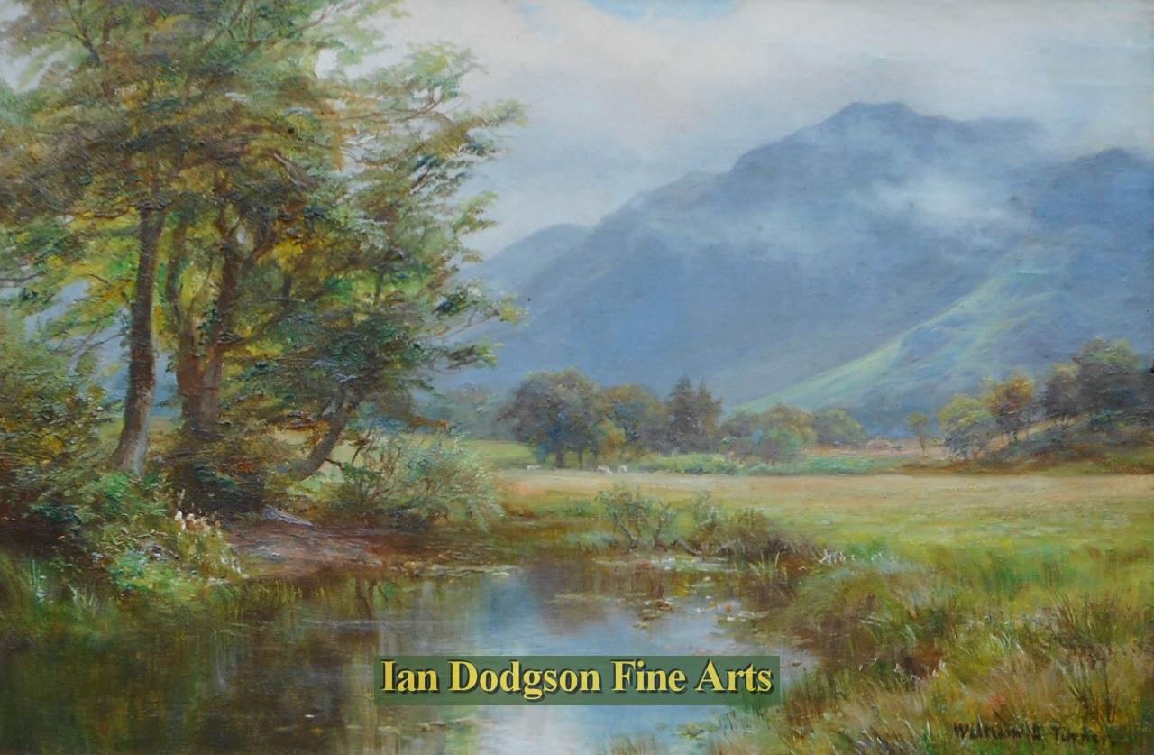 William Lakin Turner - A Meadow Pool, Grange, Borrowdale Oil on board (c1910)